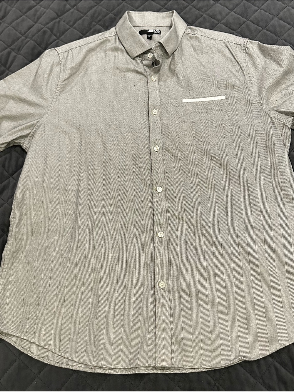 Murano Light Gray Casual Button-Down Shirt with Chest Pocket Trim
